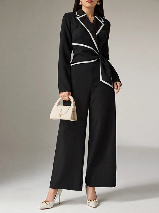 Marcella – Women’s Wide Leg Jumpsuit with Pockets and Long Sleeves
