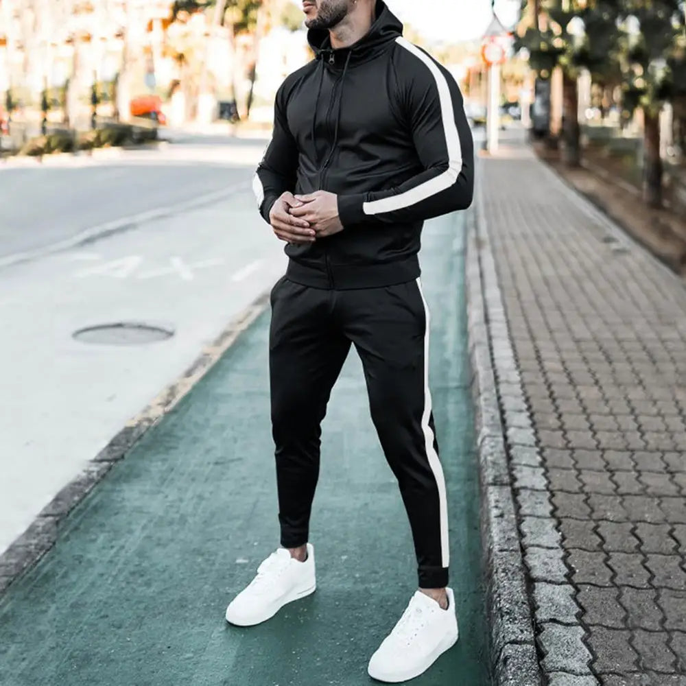 Hans Men’s Tracksuit – Zip Hoodie and Jogger Set with Side Stripes