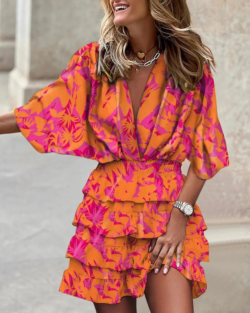 Talia – V-Neck Mini Dress With Puffed Sleeves