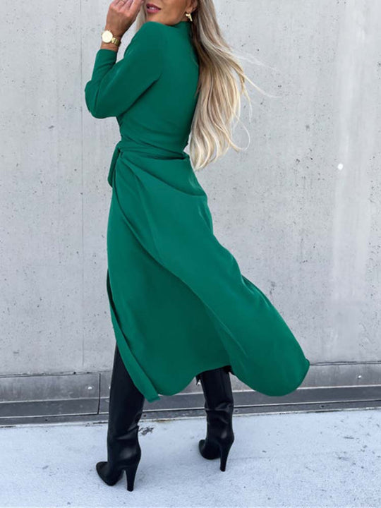 Daphne | Button-Down Long-Sleeve Maxi Dress with Waist Tie