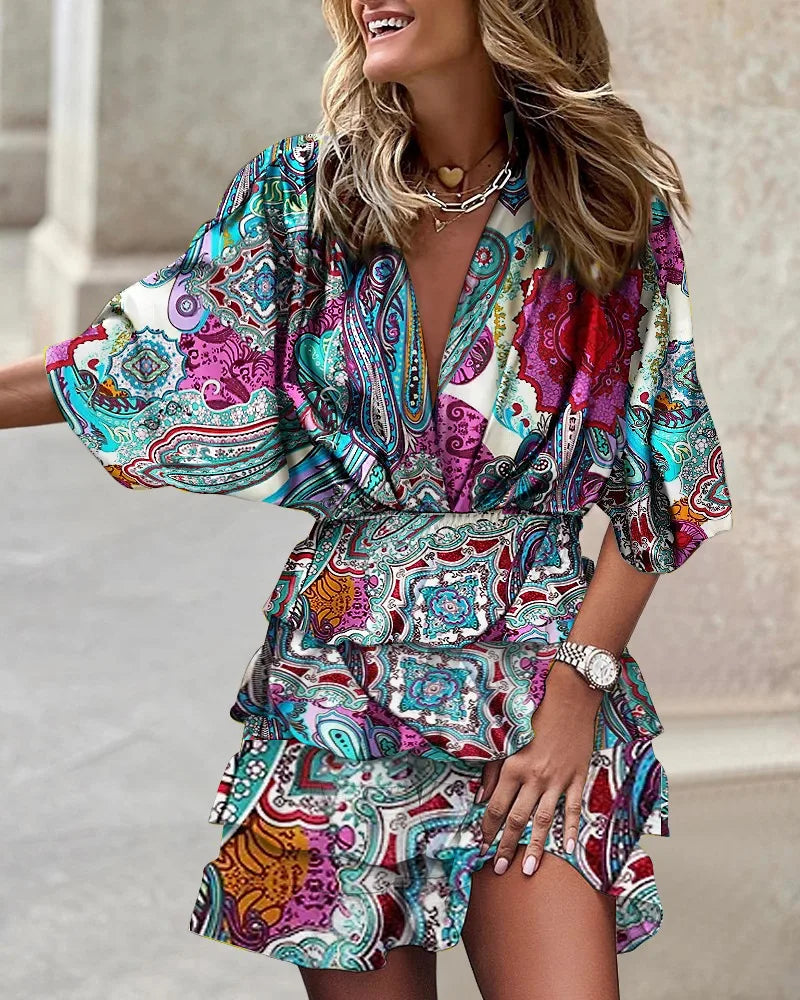Talia – V-Neck Mini Dress With Puffed Sleeves