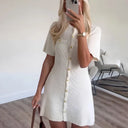 Amelia – White Ribbed Knit Mini Dress with Buttons