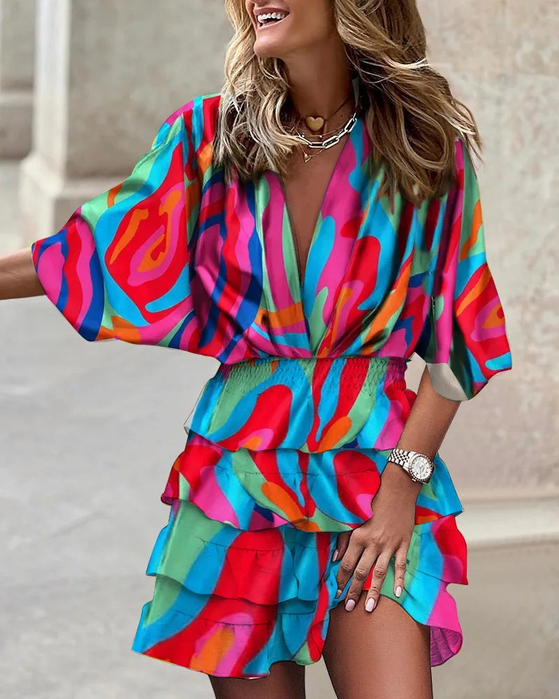 Talia – V-Neck Mini Dress With Puffed Sleeves