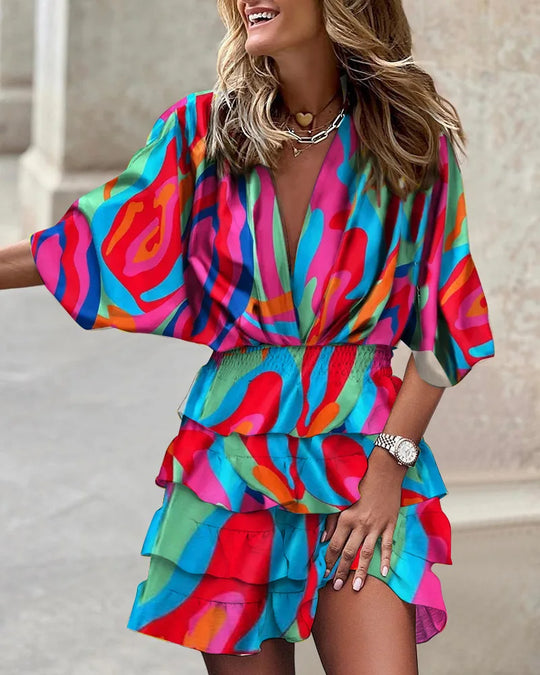 Talia – V-Neck Mini Dress With Puffed Sleeves