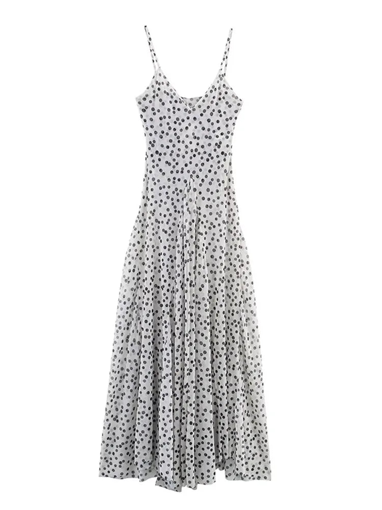 Lora – Polka Dot Sleeveless A-Line Maxi Dress with V-Neck