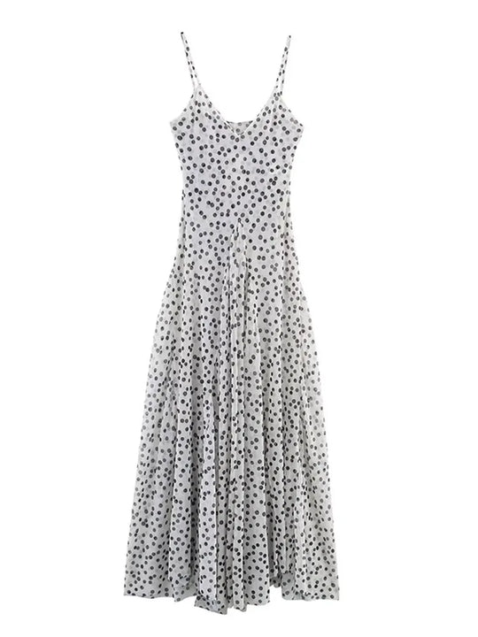 Lora – Polka Dot Sleeveless A-Line Maxi Dress with V-Neck
