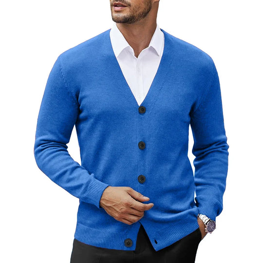 Victor Men’s Cardigan – V-Neck Wool Blend Button-Up