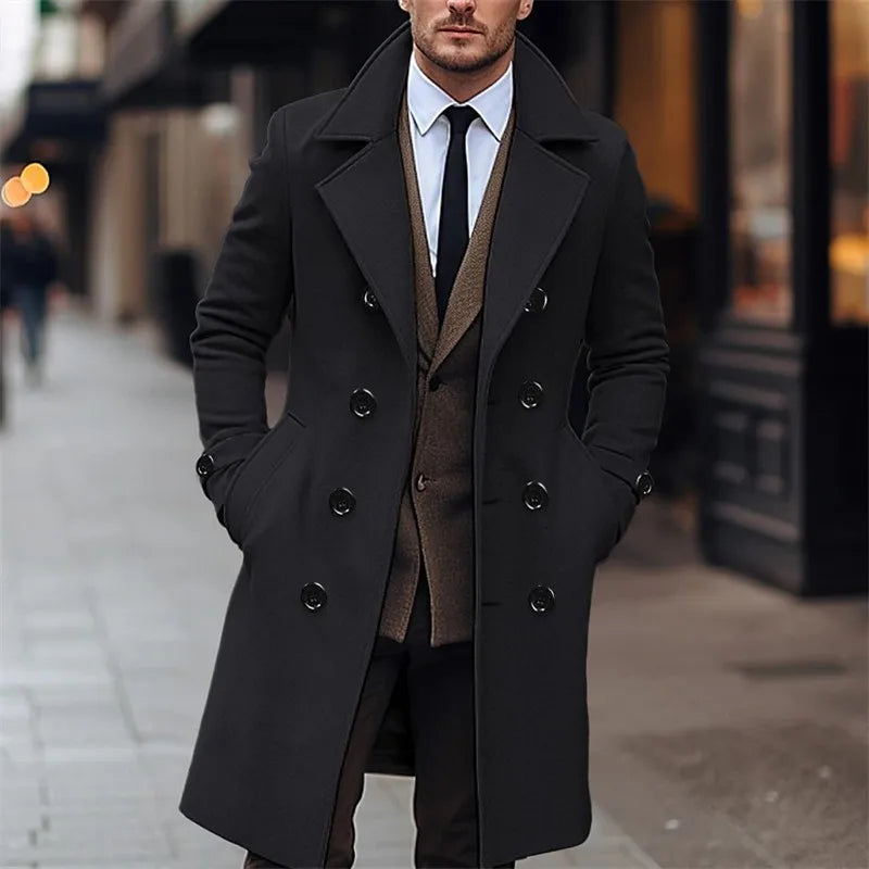 Sebastian Men’s Overcoat – Double-Breasted Long Coat