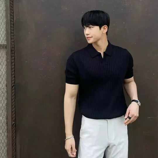 James – Striped Knit Polo Shirt