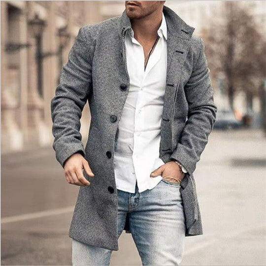 Landon Men’s Coat – Button-Up Long Jacket
