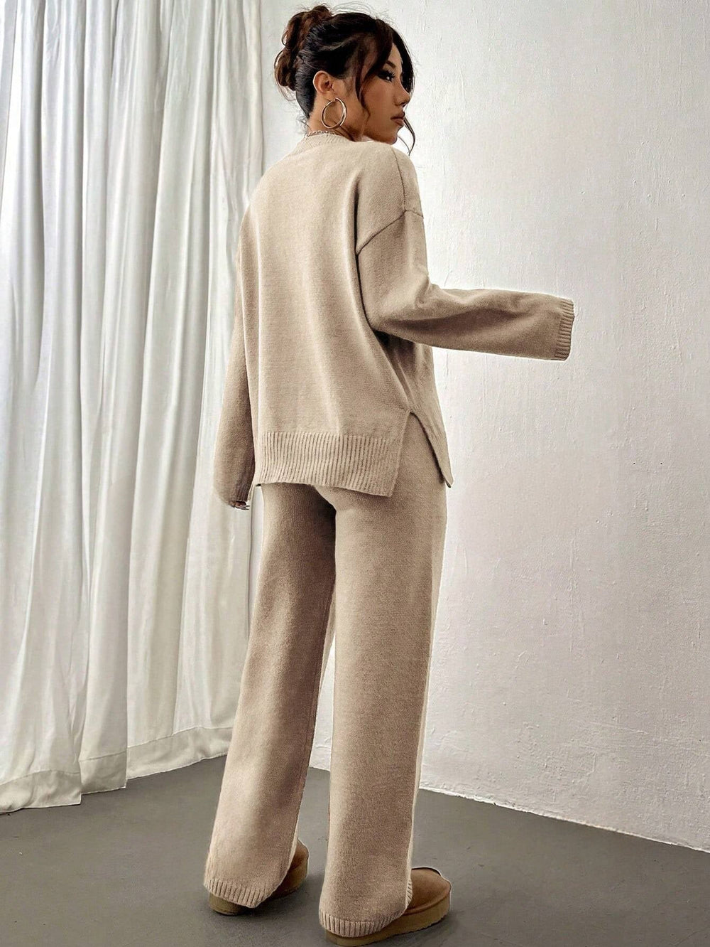 Noelle Women’s Knit Set – Long Sleeve Sweater and Wide Leg Pants