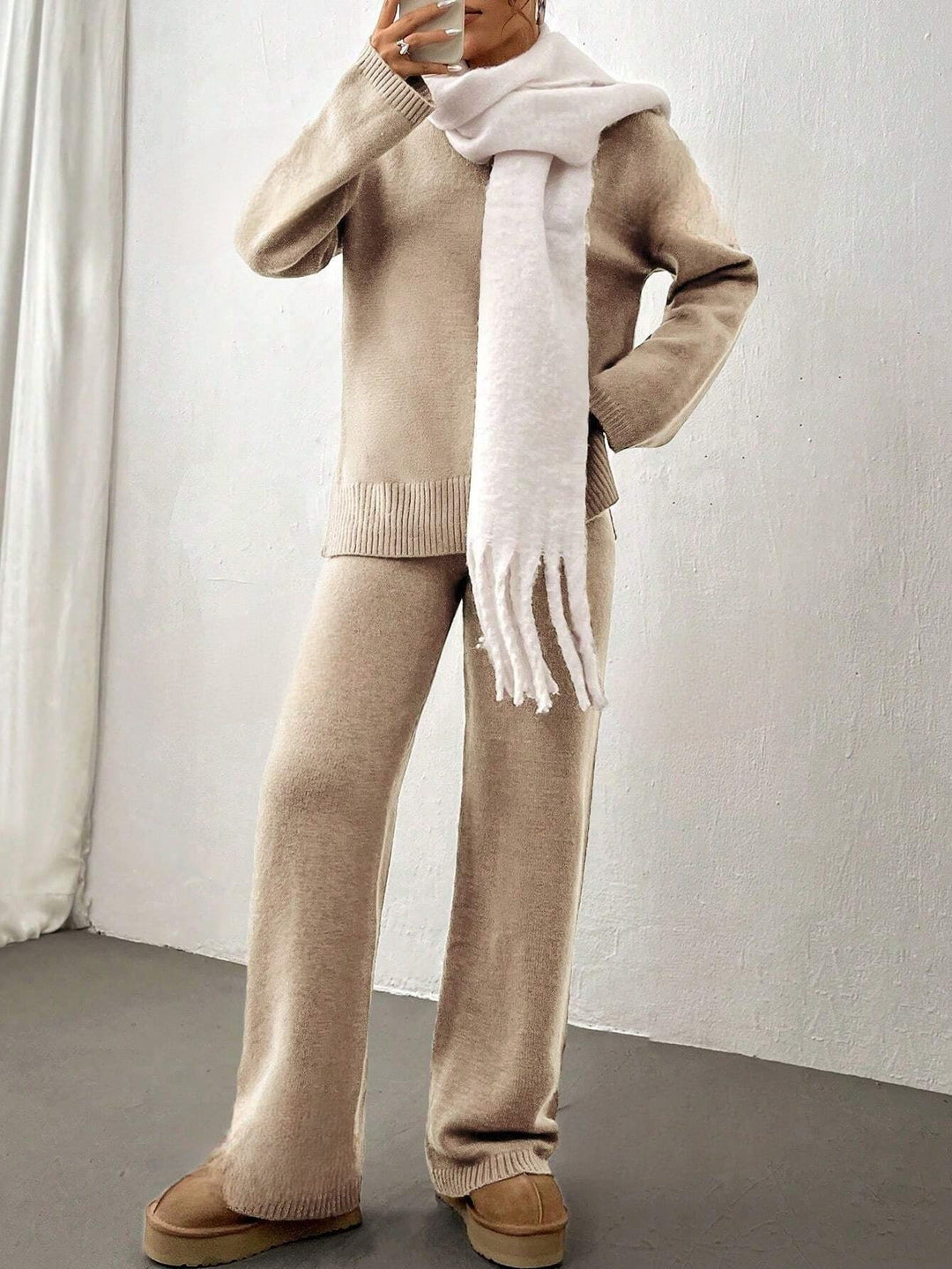 Noelle Women’s Knit Set – Long Sleeve Sweater and Wide Leg Pants