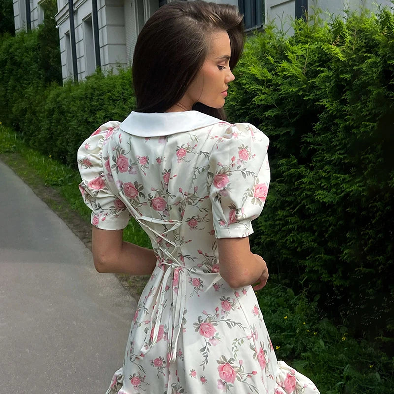 Mia – V-Neck Ruffled Dress with Puff Sleeves