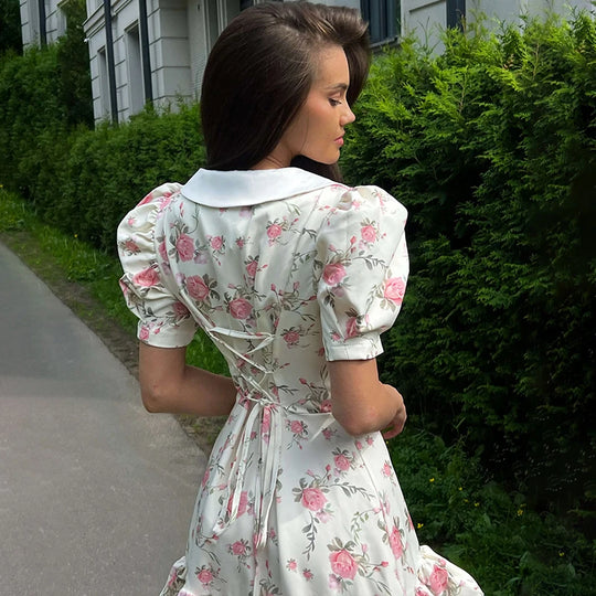 Mia – V-Neck Ruffled Dress with Puff Sleeves