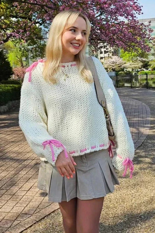 Lucienne | Women's Knit Sweater with Ribbon Details