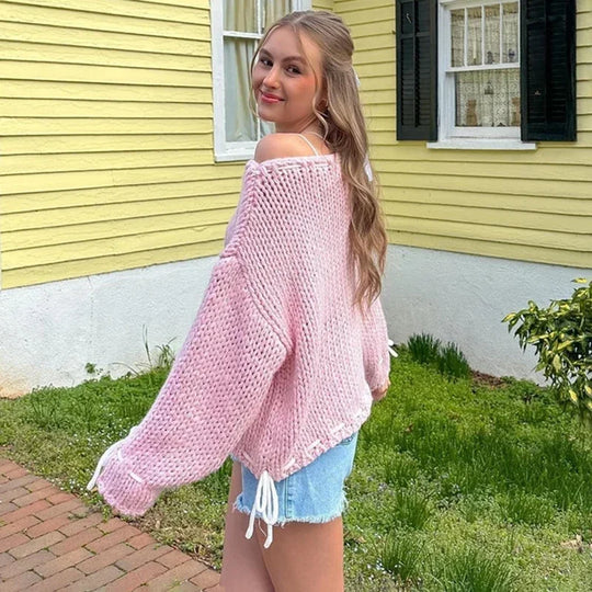 Lucienne | Women's Knit Sweater with Ribbon Details