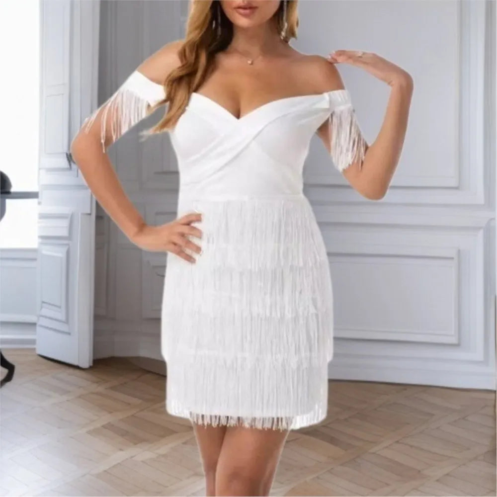 Louise – Women’s White Off-Shoulder Bodycon Mini Dress