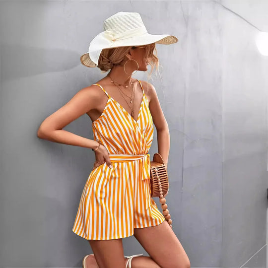 Mira – Women’s Striped V-Neck Sleeveless Romper