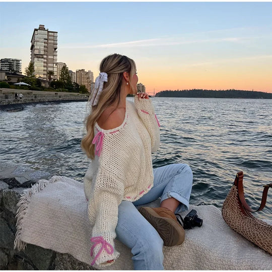 Lucienne | Women's Knit Sweater with Ribbon Details