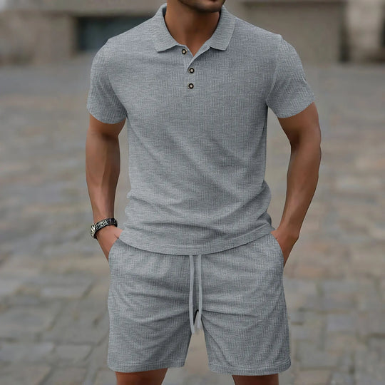James – Casual Men’s Corduroy Two-Piece Set, Polo & Shorts