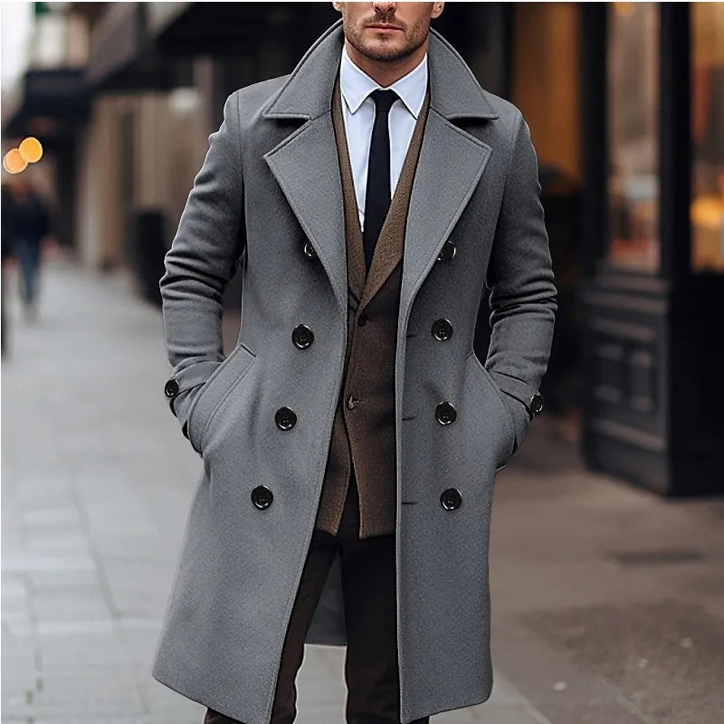 Sebastian Men’s Overcoat – Double-Breasted Long Coat