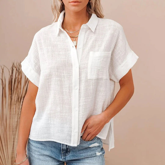 Cleo – Women’s Cotton Linen Short Sleeve Blouse