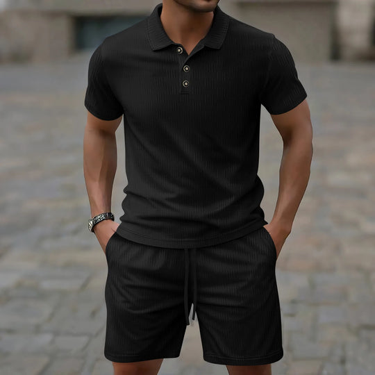 James – Casual Men’s Corduroy Two-Piece Set, Polo & Shorts
