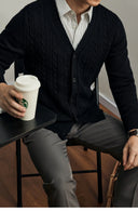 Miles Men’s Cardigan – Cable Knit Wool Blend V-Neck