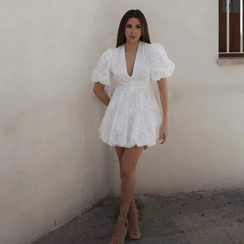 Maya – Women’s Embroidered V-Neck Mini Dress