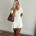 Amelia – White Ribbed Knit Mini Dress with Buttons