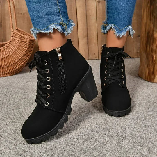 Mylah – Women’s Lace-Up Ankle Boots with Block Heel