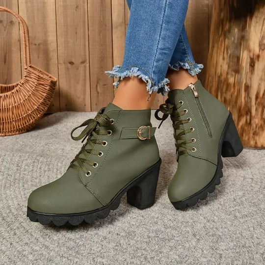 Mylah – Women’s Lace-Up Ankle Boots with Block Heel