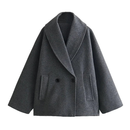 Barclay & Bloom | Women’s Wool Blend Coat – Short Double-Breasted Oversized Shawl Collar Jacket