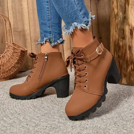 Mylah – Women’s Lace-Up Ankle Boots with Block Heel
