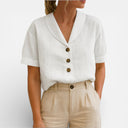 Women’s Linen Cotton Shirt Short Sleeve Casual Summer Top