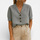 Women’s Linen Cotton Shirt Short Sleeve Casual Summer Top