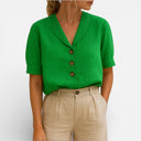Women’s Linen Cotton Shirt Short Sleeve Casual Summer Top