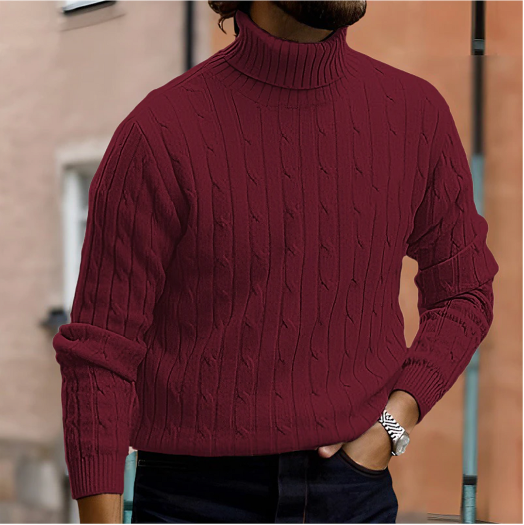 Vector Men’s Sweater – Cable Knit Turtleneck Pullover