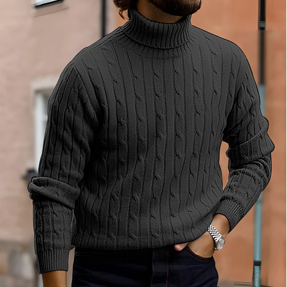 Vector Men’s Sweater – Cable Knit Turtleneck Pullover