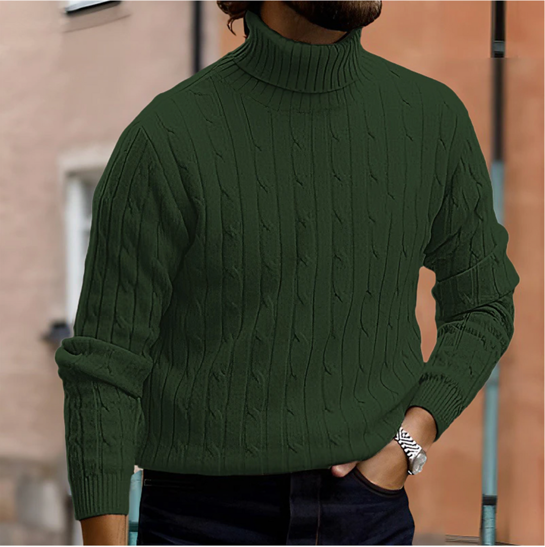 Vector Men’s Sweater – Cable Knit Turtleneck Pullover