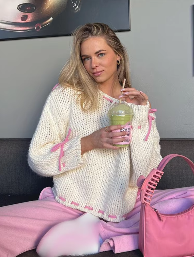 Lucienne | Women's Knit Sweater with Ribbon Details