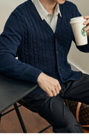Miles Men’s Cardigan – Cable Knit Wool Blend V-Neck