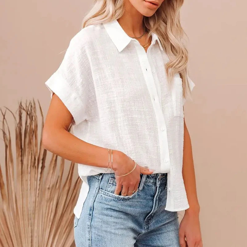 Cleo – Women’s Cotton Linen Short Sleeve Blouse