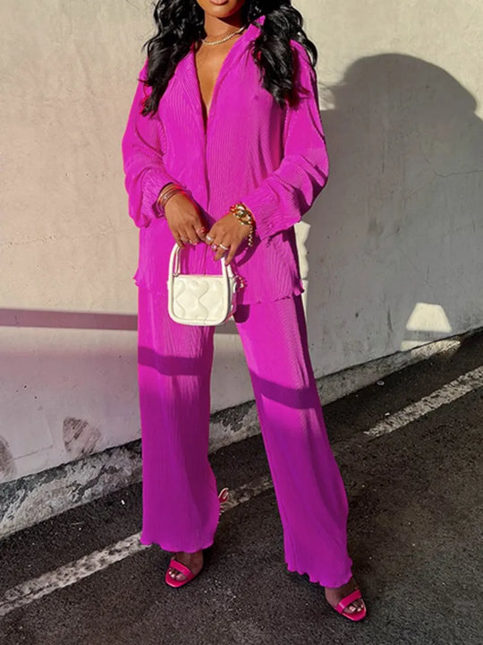 Tess 2-Piece Set | Long Sleeve Oversized Shirt and Wide Leg Pants