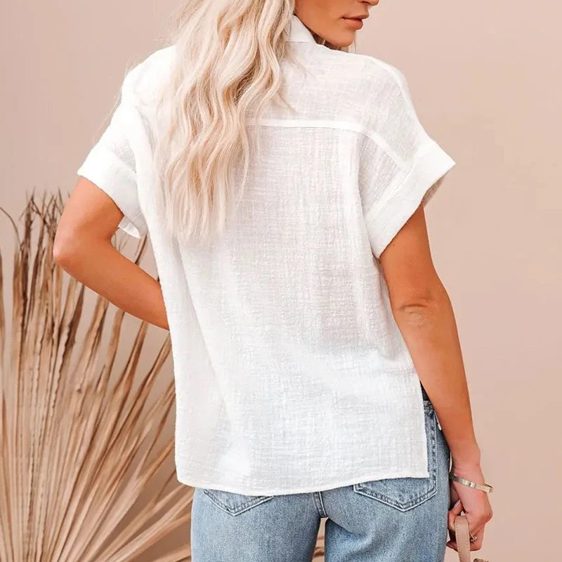 Cleo – Women’s Cotton Linen Short Sleeve Blouse
