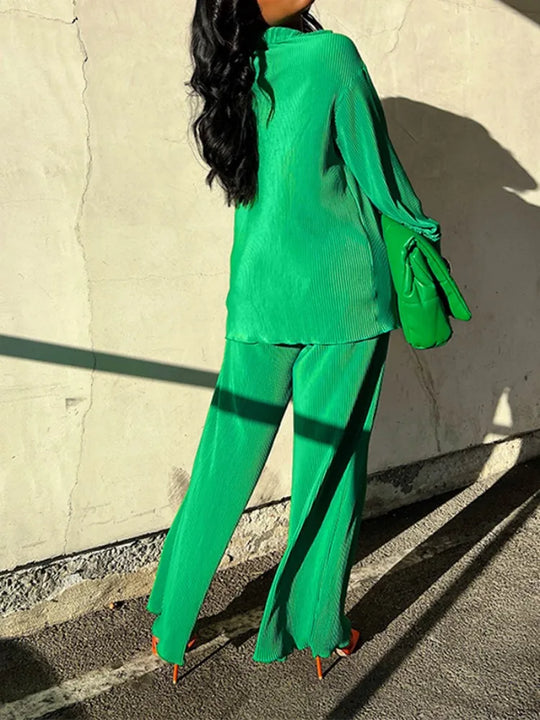 Tess 2-Piece Set | Long Sleeve Oversized Shirt and Wide Leg Pants