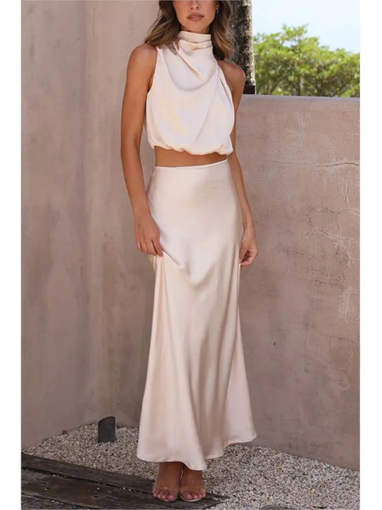 Nina – Elegante midi-rok & mouwloze crop top set