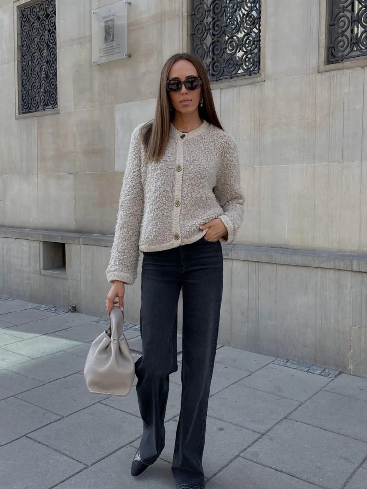 Claudia - Women's Button-Front Textured Cardigan Sweater