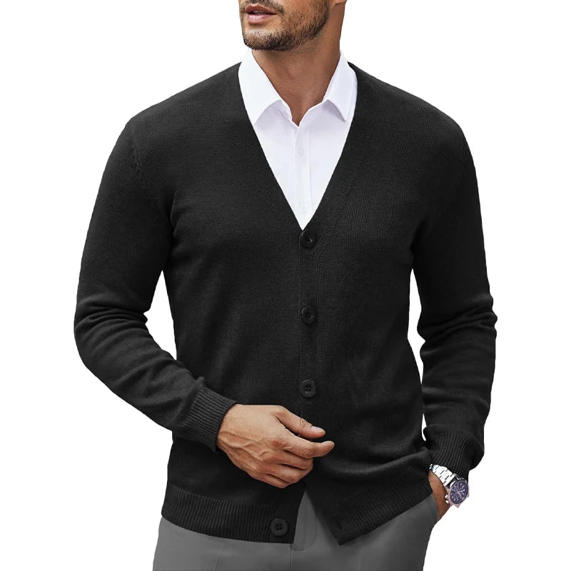 Victor Men’s Cardigan – V-Neck Wool Blend Button-Up
