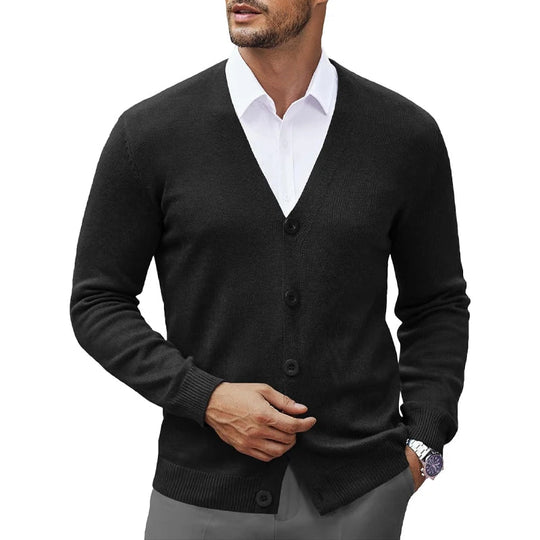 Victor Men’s Cardigan – V-Neck Wool Blend Button-Up